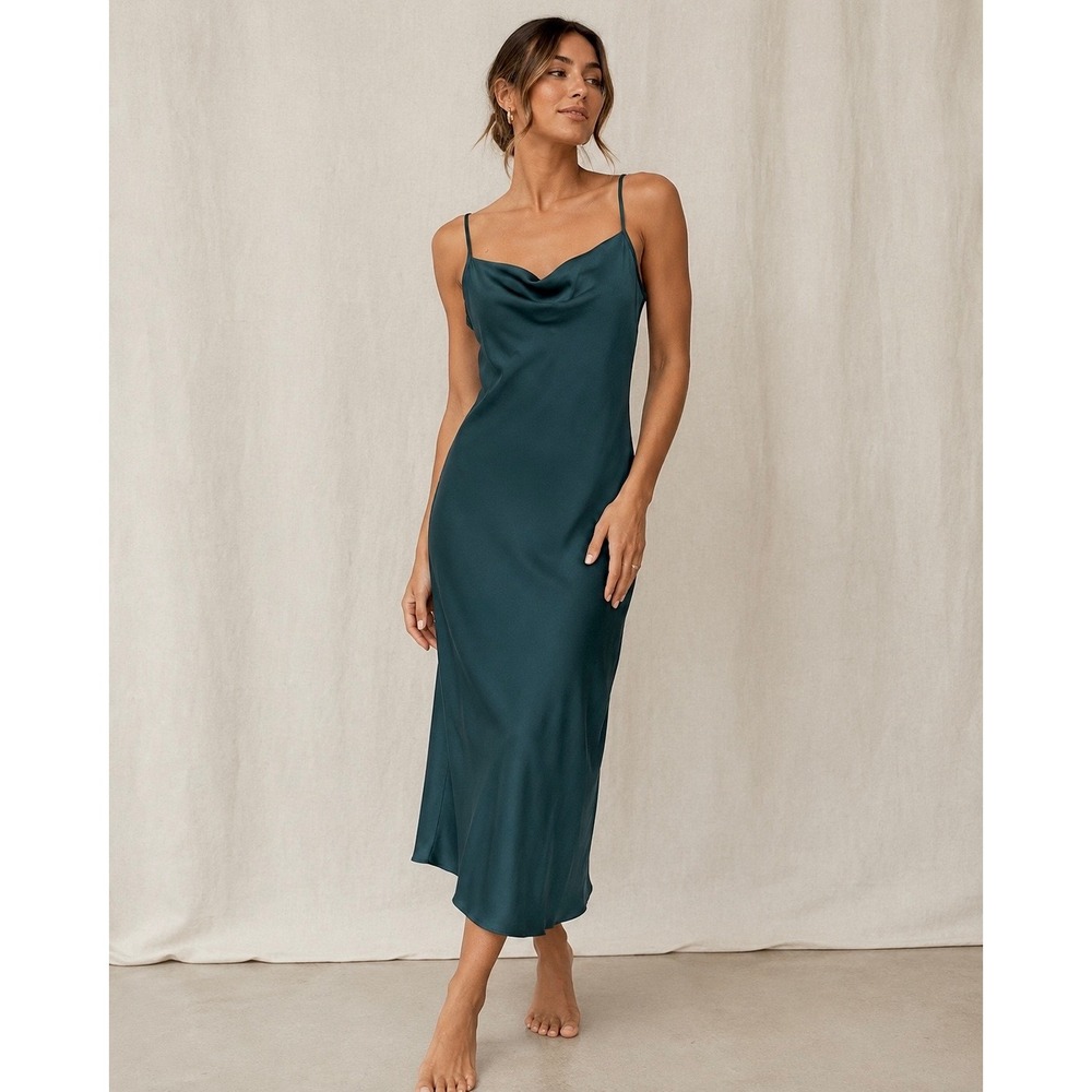 Banana Republic Teal Green Satin Cowl Neck Slip Dress Womens Size 8 Minimalist
